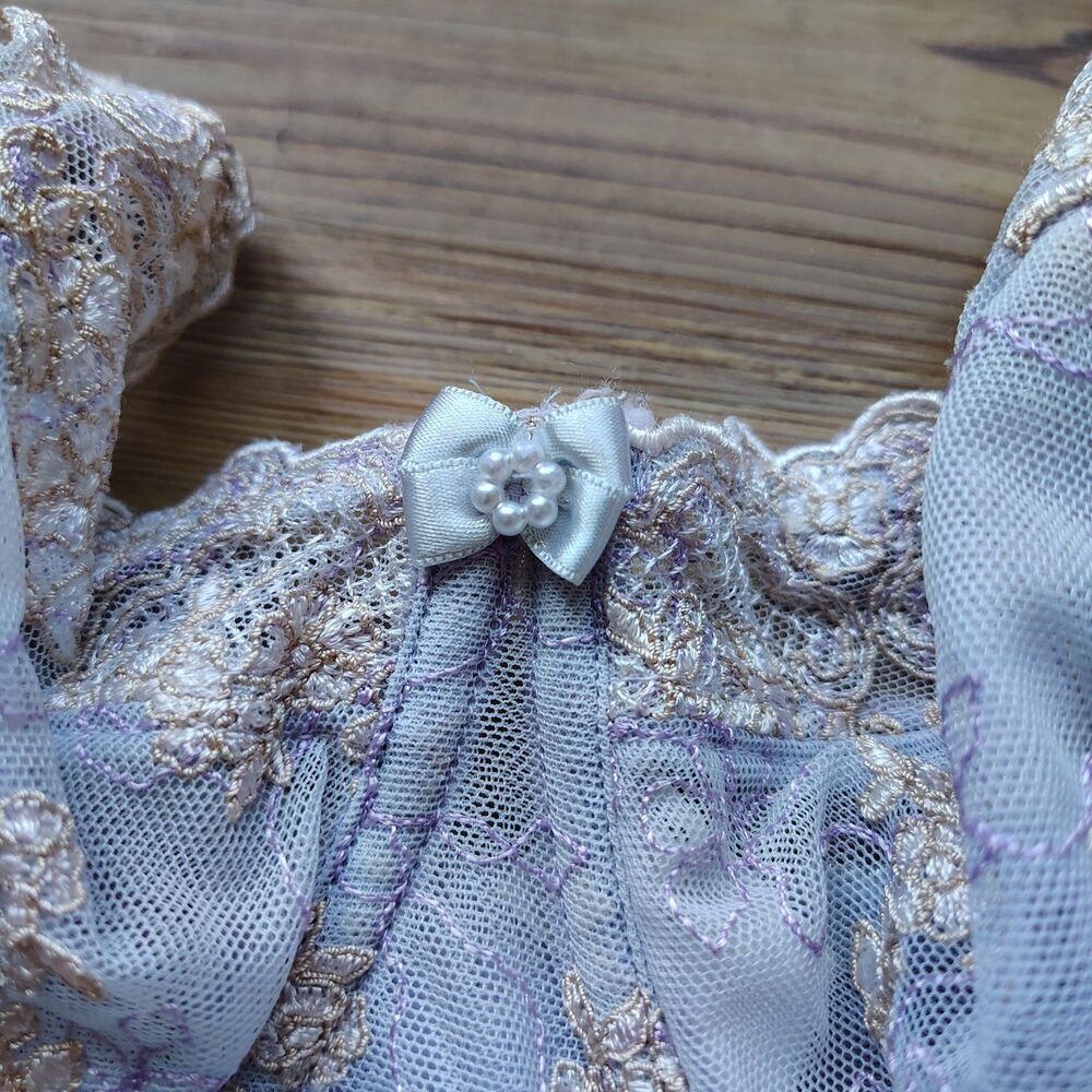 Felina 40D Bra Lavender Floral Lace Embroidered Sheer Underwire Coquette Fairy - Picture 3 of 8